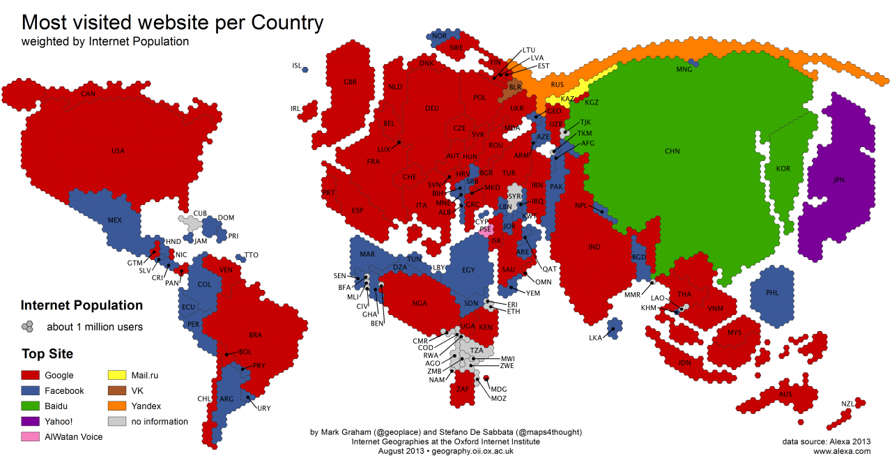 Աշխարհի երկրների քարտեզն ըստ ամենաօգտագործվող կայքերի